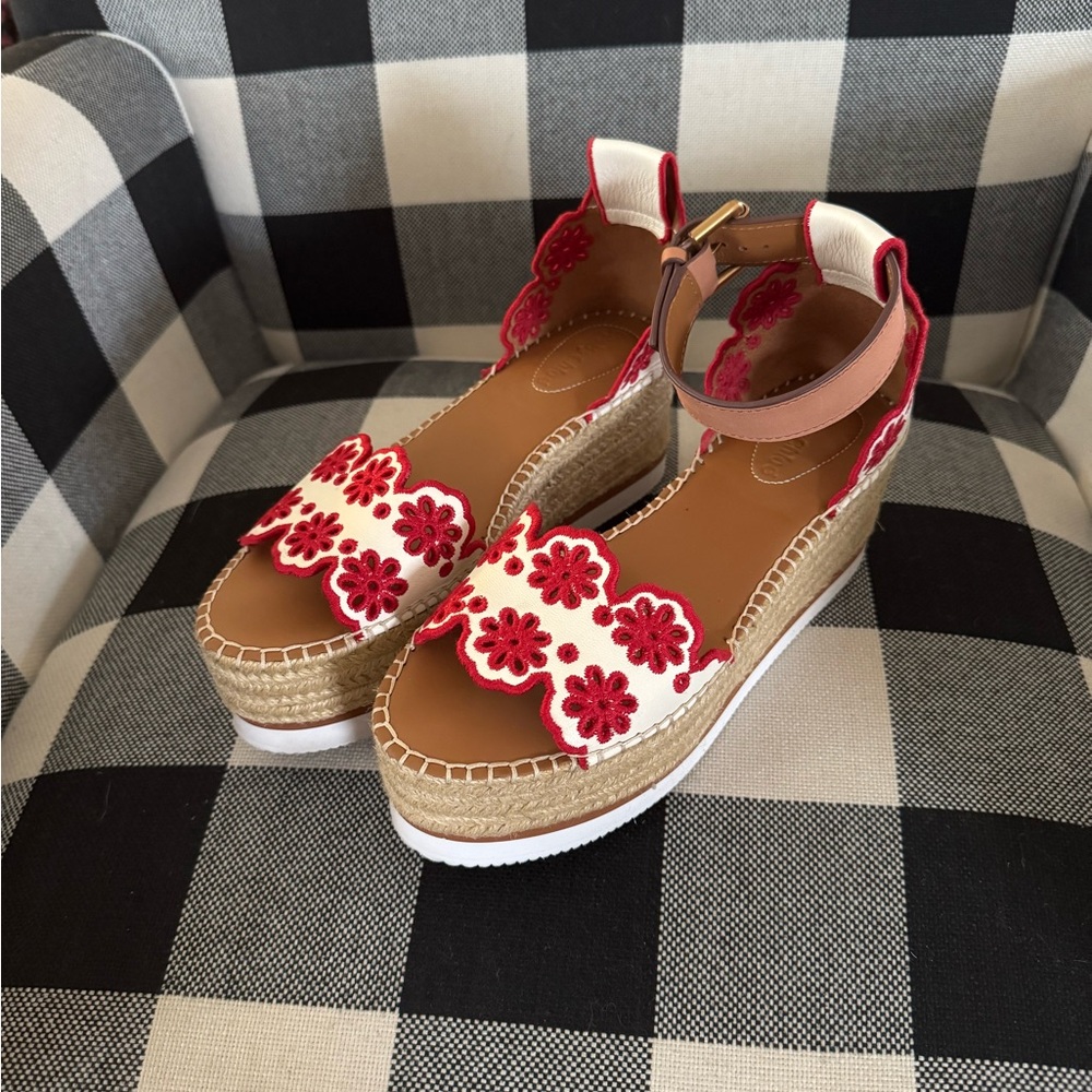 See by Chloe Glyn Platform Sandal in Chalk & Red